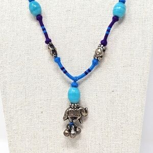 Patwa Handcrafted Unisex Blue Beaded Necklace with Elephant Charm